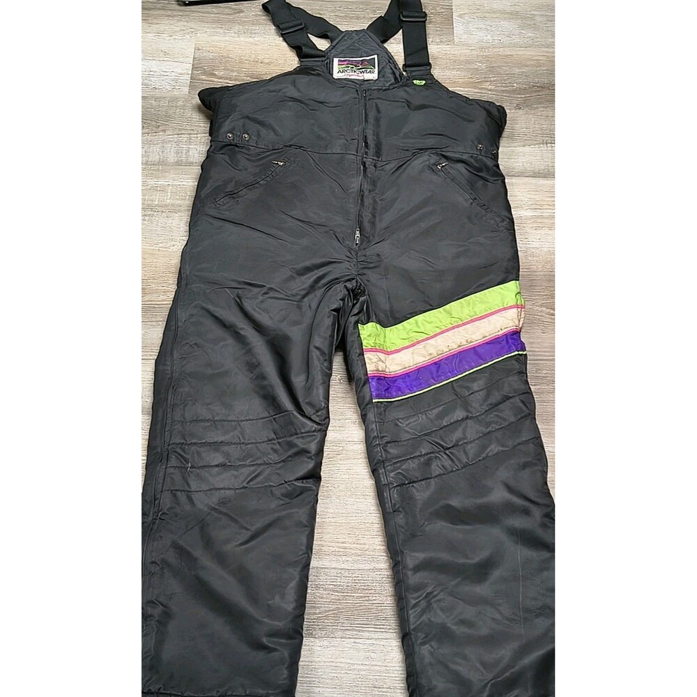 VTG Arctic Cat Arcticwear Men's Black Insulated Snow Bibs Size Large Retro Gear